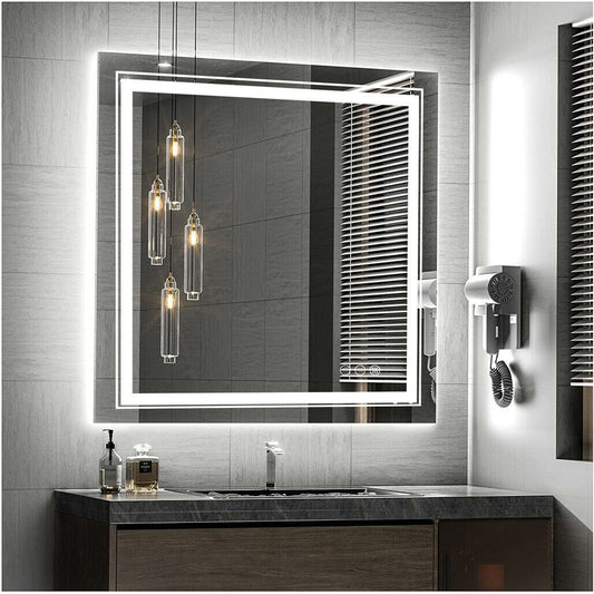 Large Square Wall Mount Smart Led Bathroom Mirror Anti Fog Backlit Vanity Mirror