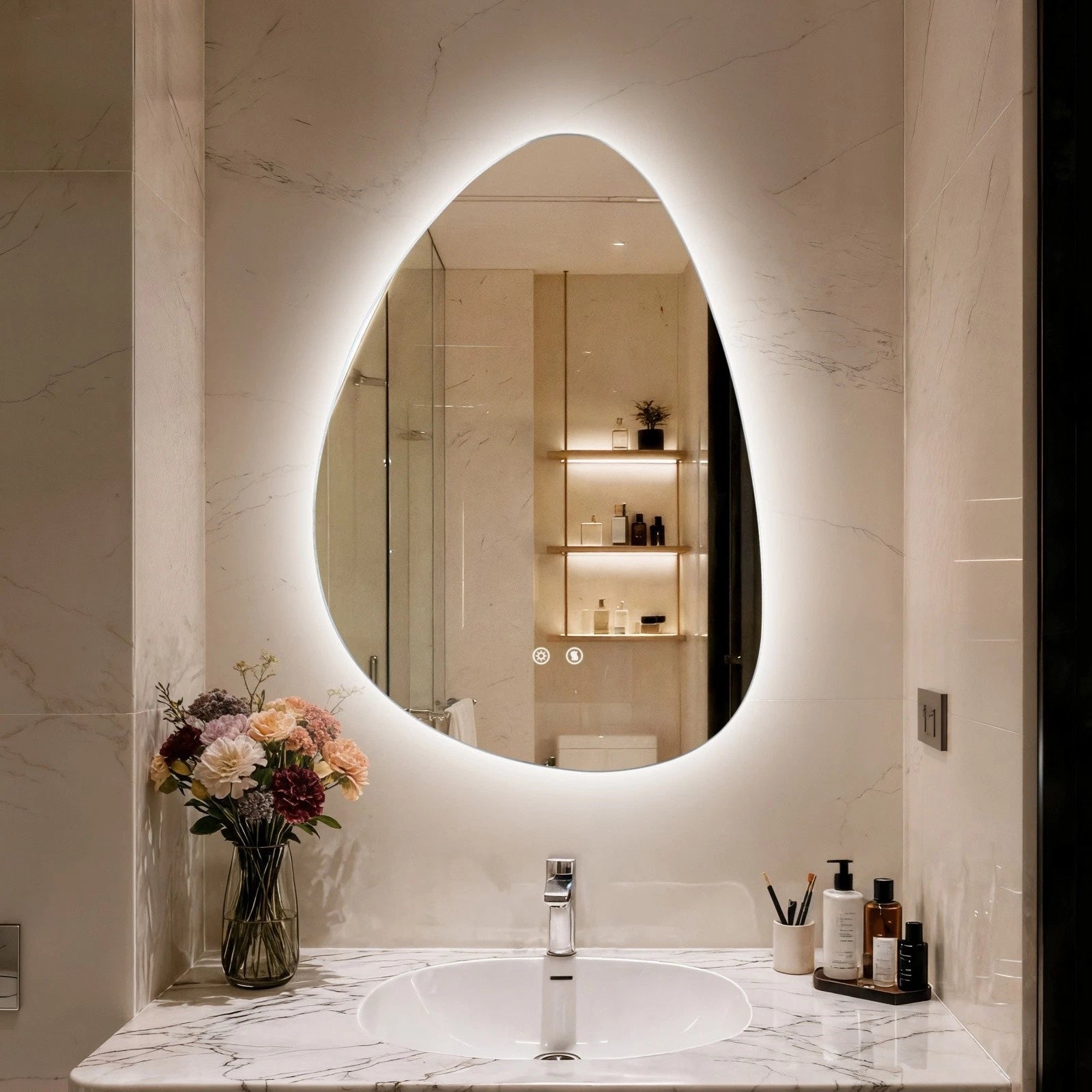 Irregular LED Bathroom Mirror Wall Mounted Dimmable Anti-Fog Makeup Mirror (500x700mm/550x770mm)