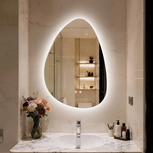 Irregular LED Bathroom Mirror Wall Mounted Dimmable Anti-Fog Makeup Mirror (500x700mm/550x770mm)