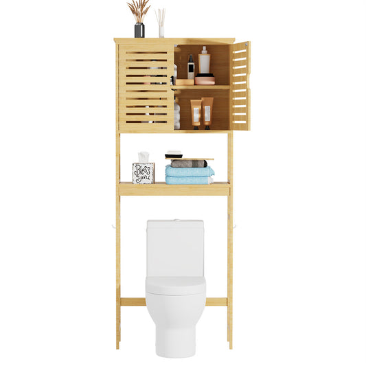 P&P 4-Tier Bamboo Bathroom Toilet Storage Rack Space-saving Open Shelf & Cabinet