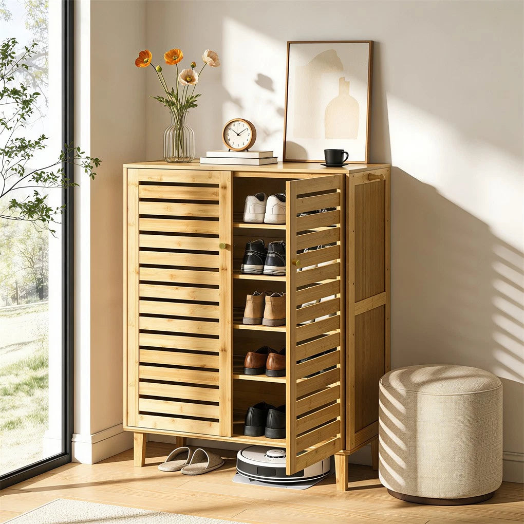 5-Tier Ventilated Shoe Organizer Cabinet Freestanding Bamboo Shoe Storage Rack
