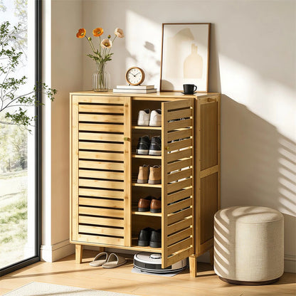5-Tier Ventilated Shoe Organizer Cabinet Freestanding Bamboo Shoe Storage Rack