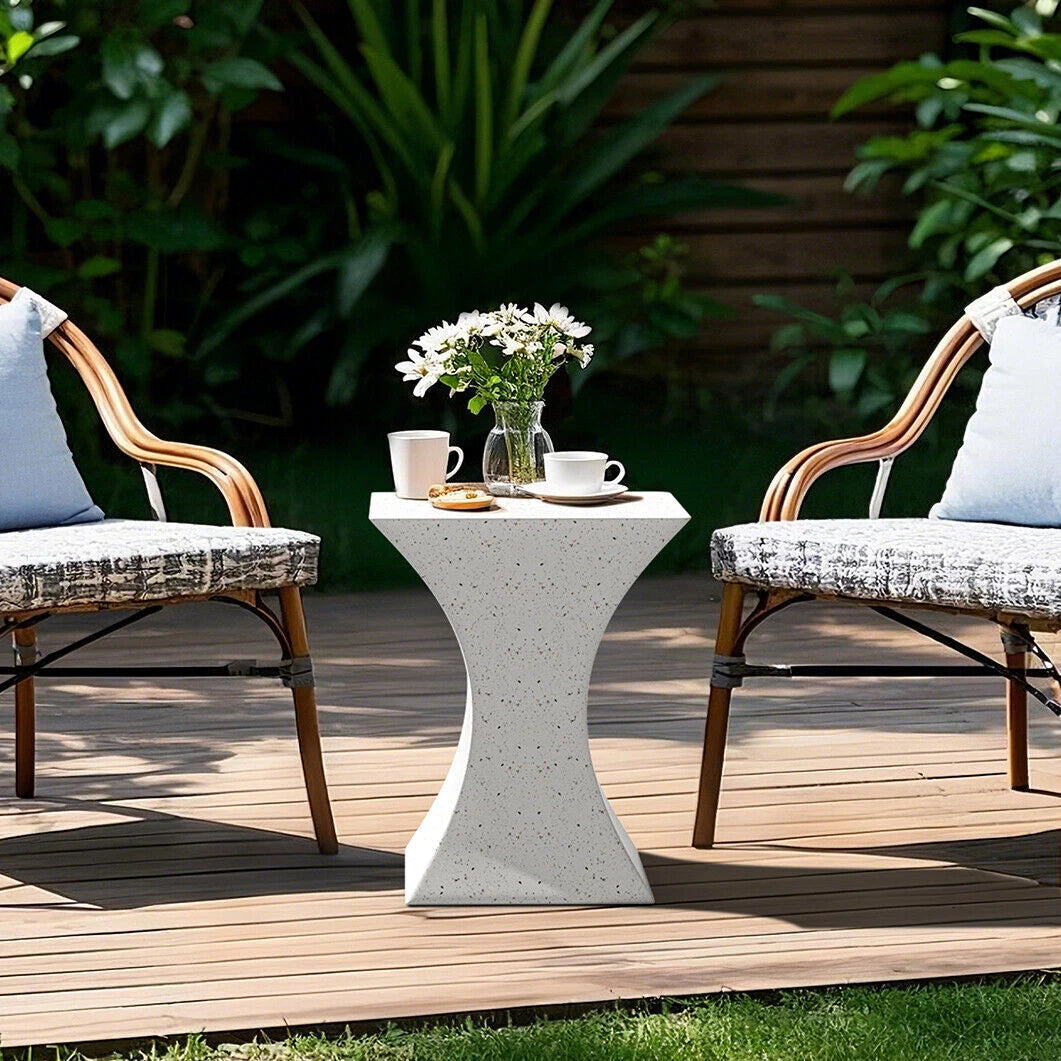 Off-White Concrete Side Table With Hourglass Shape For Modern Spaces