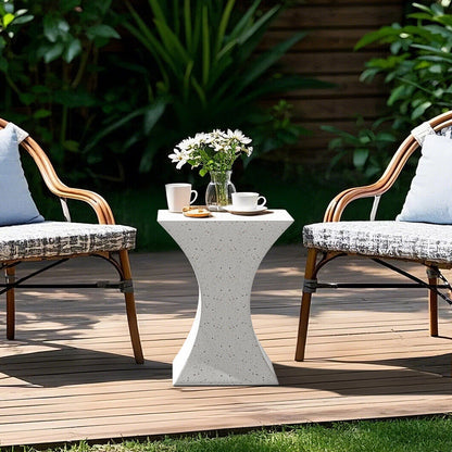 Off-White Concrete Side Table With Hourglass Shape For Modern Spaces