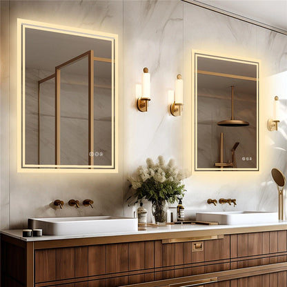 Luxury Bathroom Mirror with Built-In Light and Fog Control System