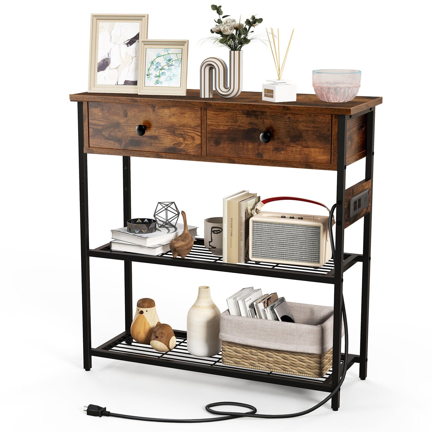 entryway-table-w-charging-station-narrow-console-table-w-2-drawers