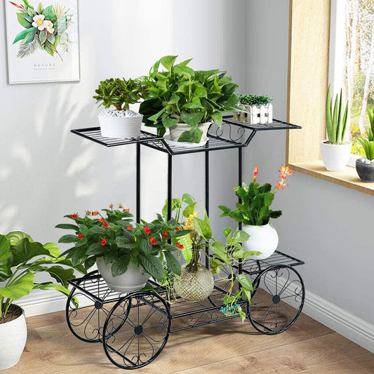 flower-cart-metal-garden-plant-stand-with-4-decorative-wheels-for-indoor-outdoor