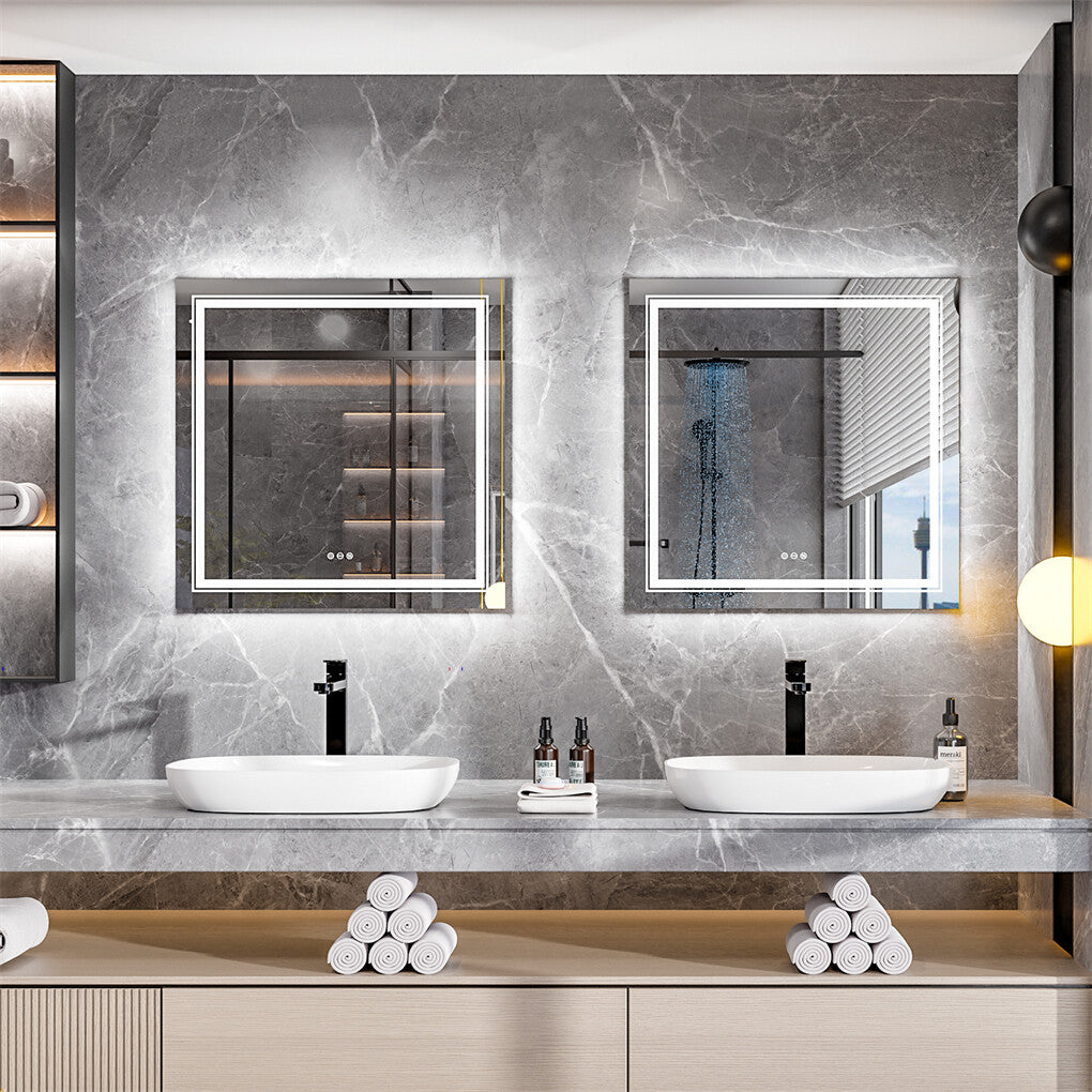 Large Square Wall Mount Smart Led Bathroom Mirror Anti Fog Backlit Vanity Mirror