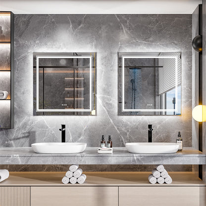 Large Square Wall Mount Smart Led Bathroom Mirror Anti Fog Backlit Vanity Mirror