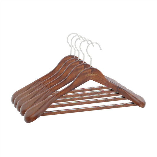 P&P 5 Pack Premium Wood Hangers Wide Shoulder Swivel for Suit Coat Loads up to 22lbs