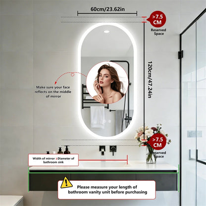 Oval Illuminated LED Bathroom Mirror Anti-Fog Backlit Wall Hanging Mirror (50x80 / 50x100 / 60x120cm)