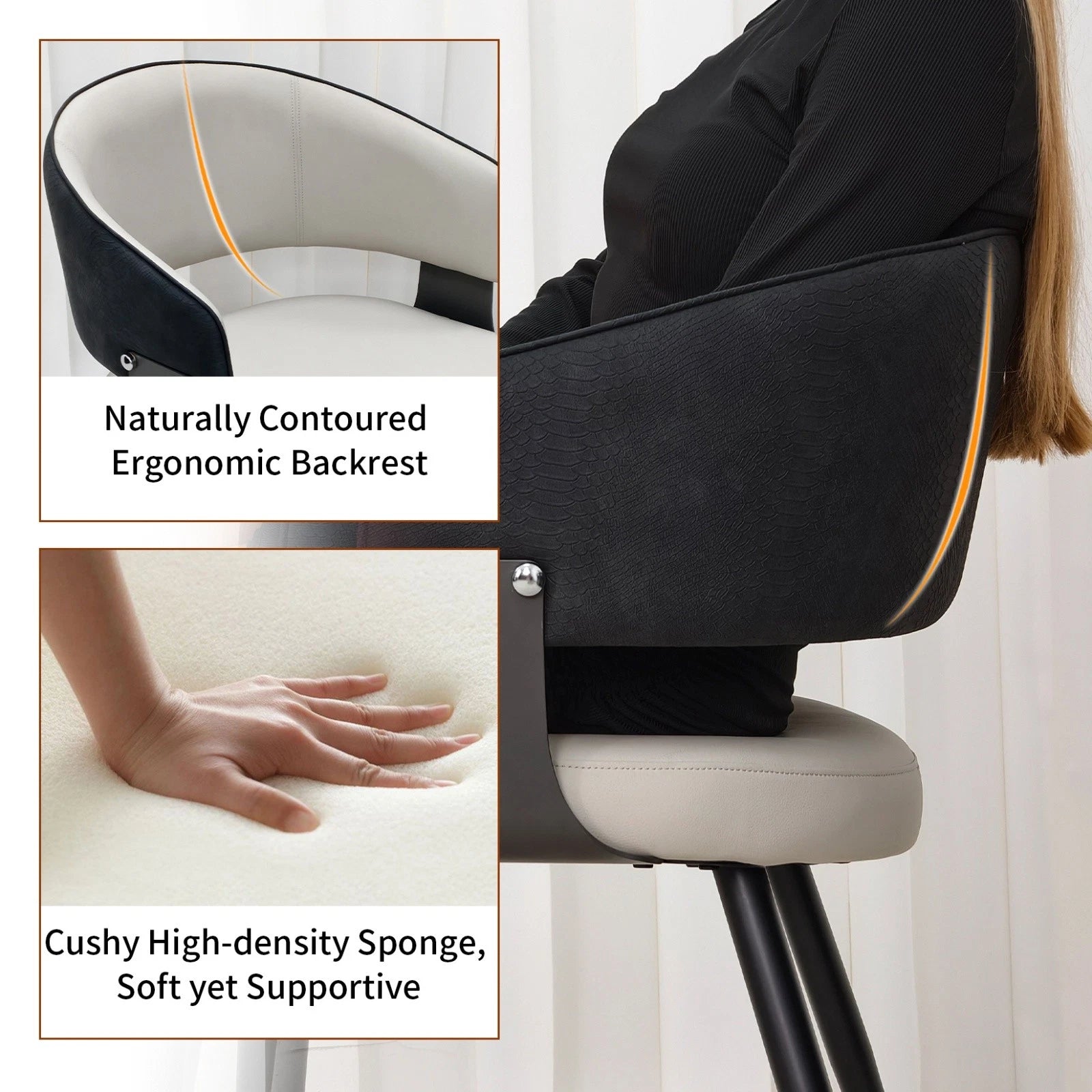 High-End Leather Upholstered Dining Chairs - Padded Leisure Chair with Backrest