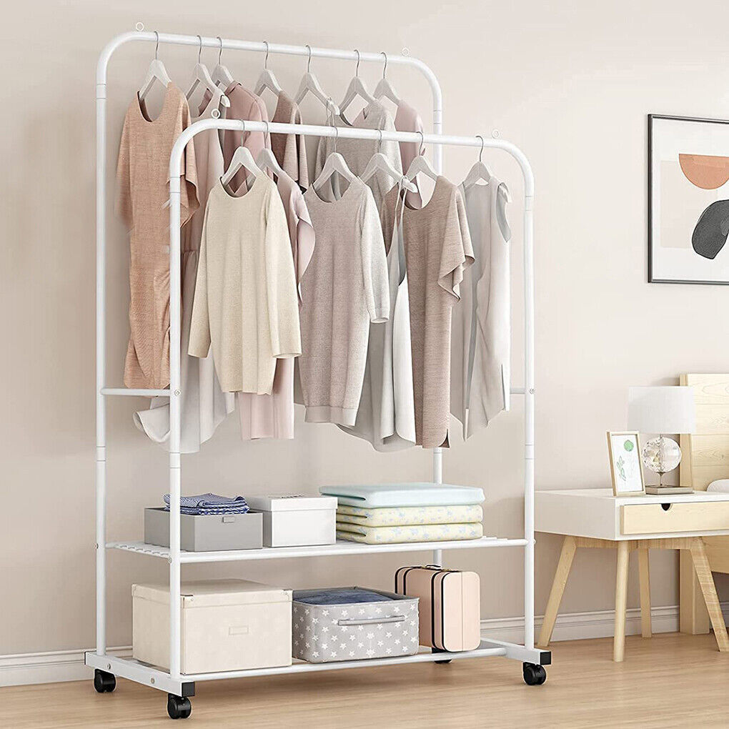 heavy-duty-double-rail-garment-rack-rolling-clothes-rack-w-2tier-storage-shelf