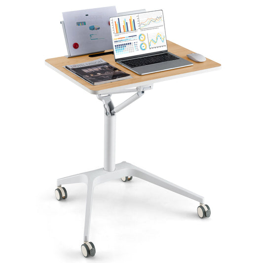 pneumatic-standing-desk-rolling-adjustable-laptop-cart-podium-detachable-holder