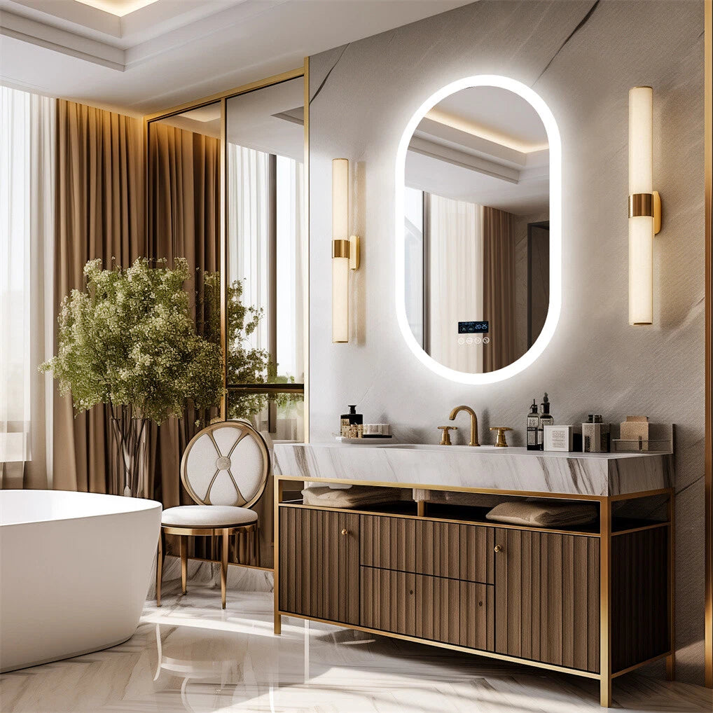P&P Silver Oval Bluetooth LED Bathroom Mirror