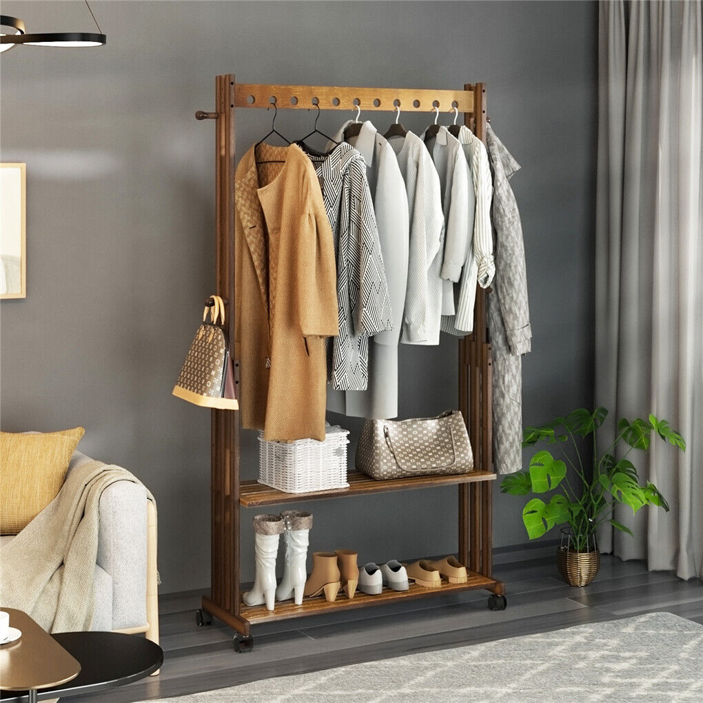 Pretty Garment Rack P&P Heavy Duty Bamboo Garment Rack Retail Display Clothing Rack w Whee ...
