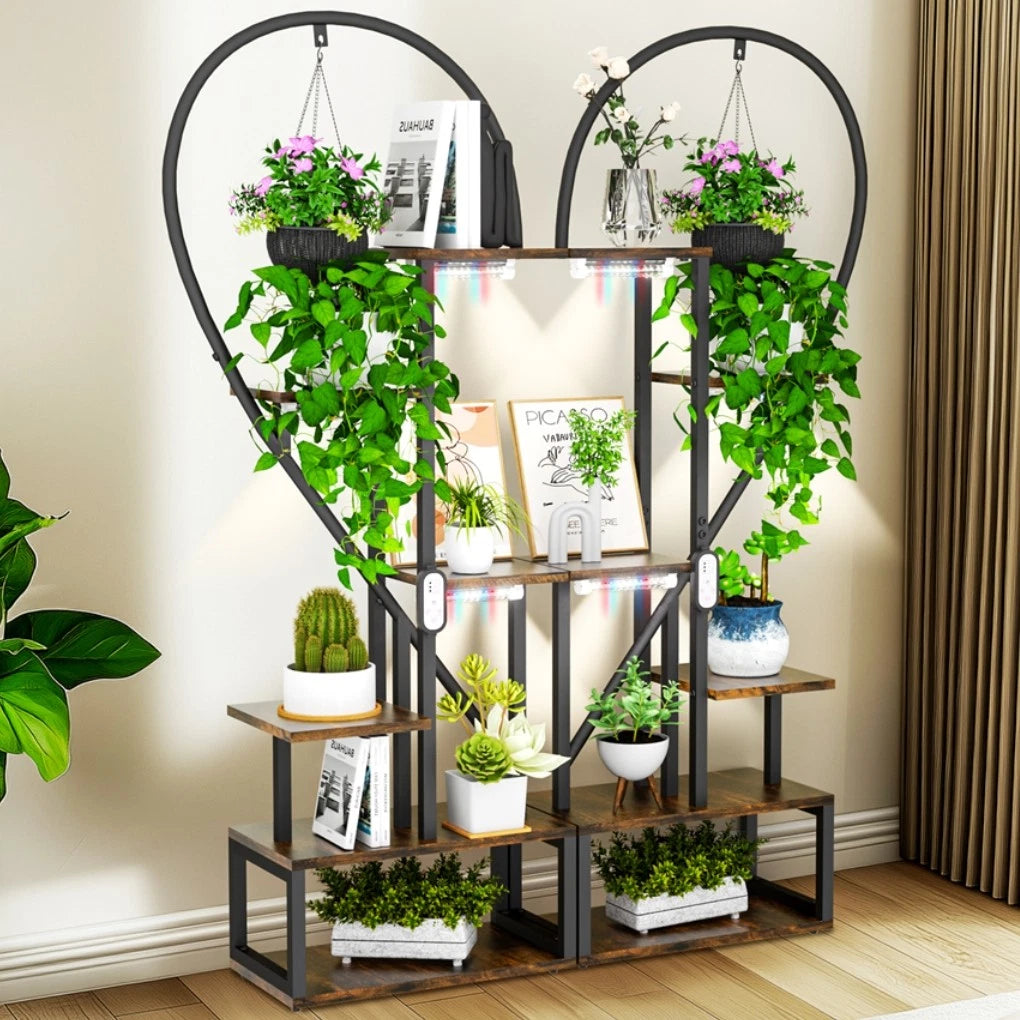 Set of 2 Indoor Plant Stands with Lights 6 Tier Display Racks