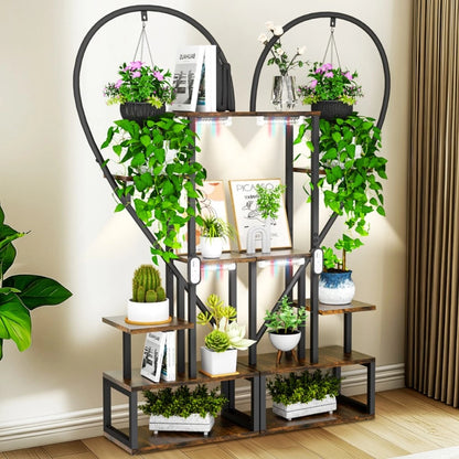 Set of 2 Indoor Plant Stands with Lights 6 Tier Display Racks