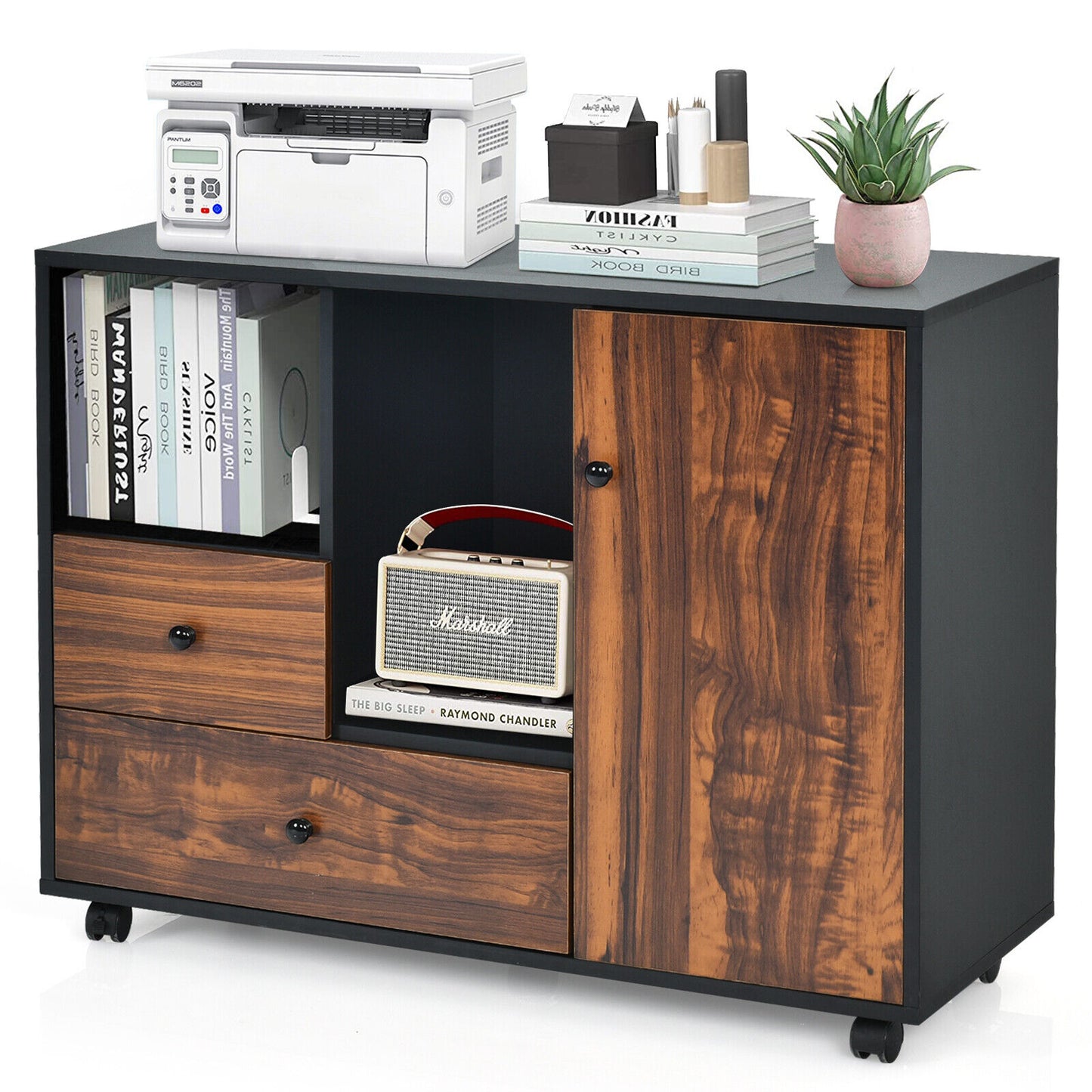 rolling-storage-cabinet-office-filing-shelf-kitchen-buffet-wheels-retro