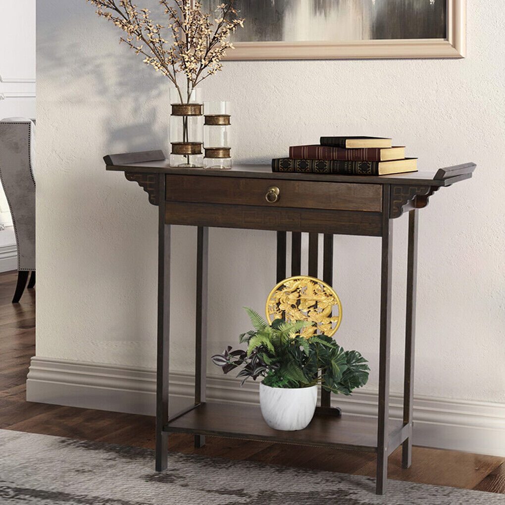 Narrow Console Table with Drawer and Shelf for Hall or Living Room