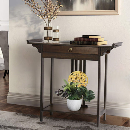 Narrow Console Table with Drawer and Shelf for Hall or Living Room