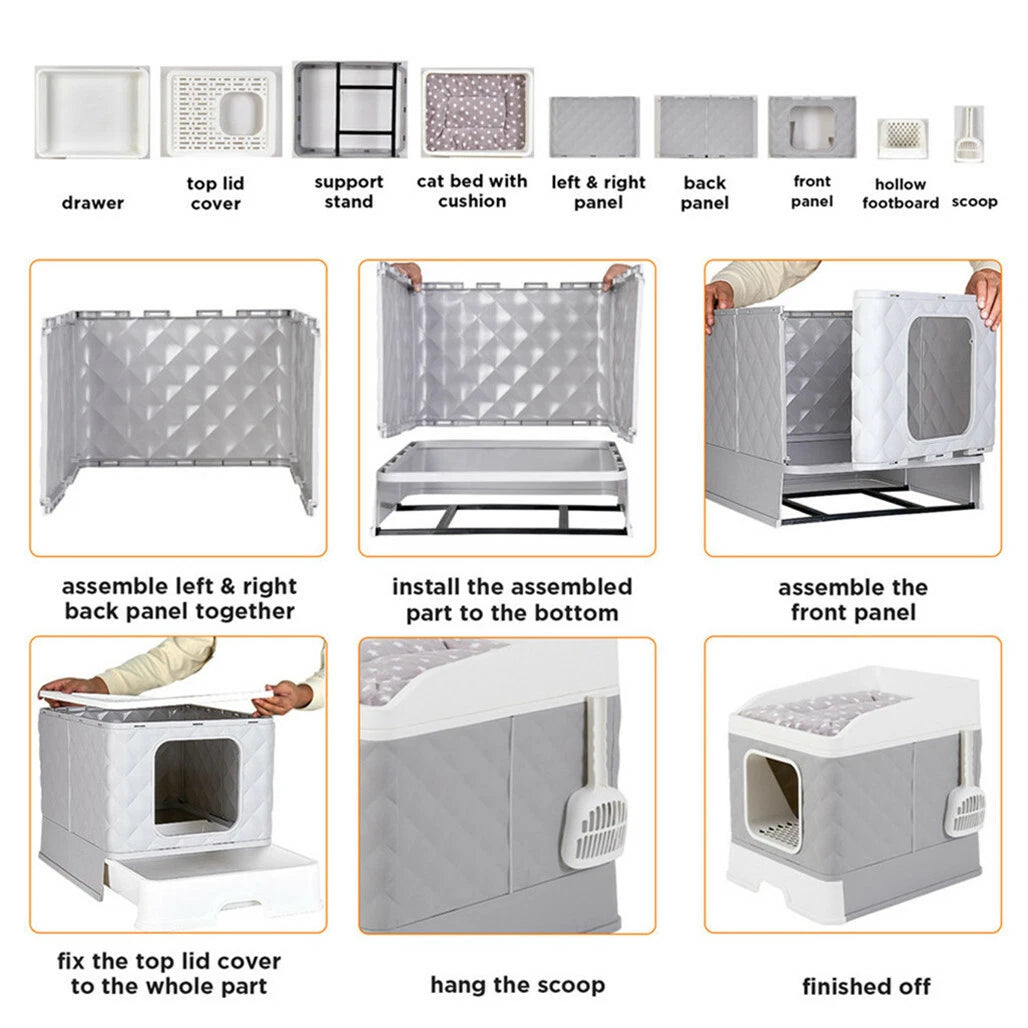 Large Cat Litter Box Fully Enclosed with Odor Reducing Basin