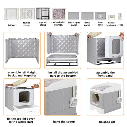 Large Cat Litter Box Fully Enclosed with Odor Reducing Basin