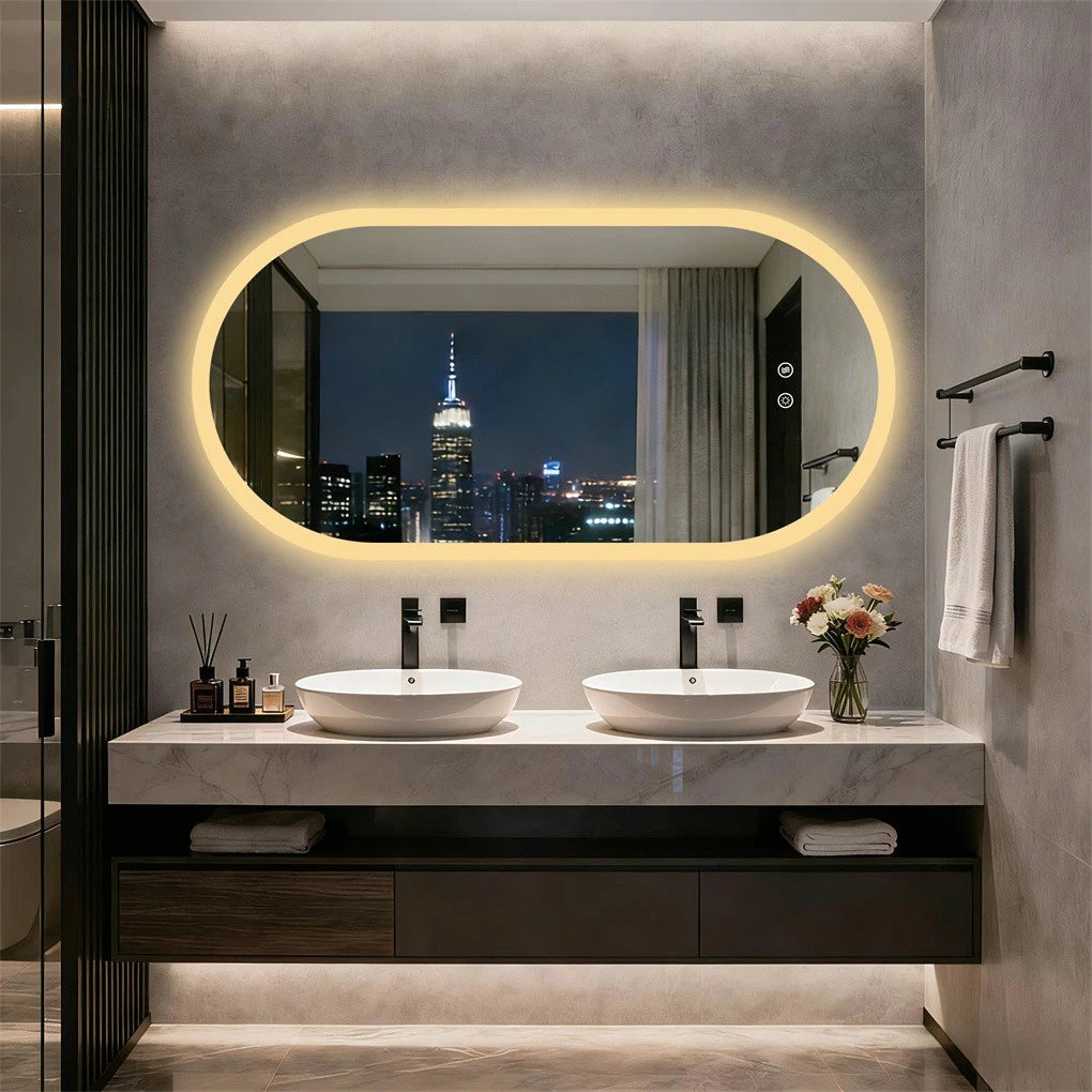 Oval Illuminated LED Bathroom Mirror Anti-Fog Backlit Wall Hanging Mirror (50x80 / 50x100 / 60x120cm)