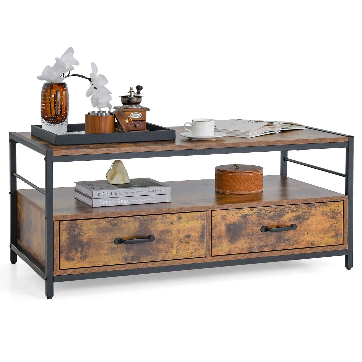 industrial-coffee-table-w-storage-drawers-shelf-rectangular-accent