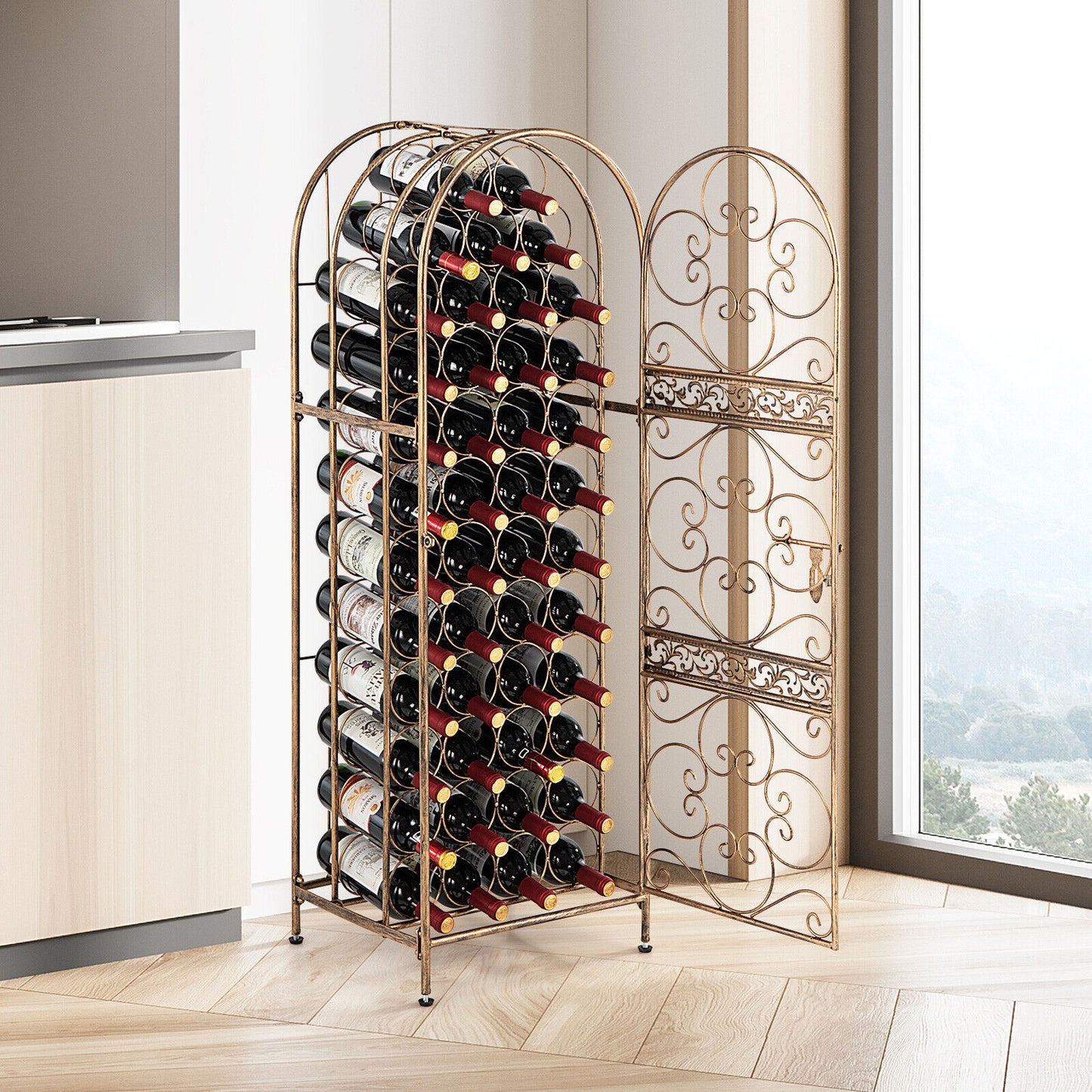 45-bottle-wine-rack-arched-wine-storage-display-shelf-holder-golden-steel