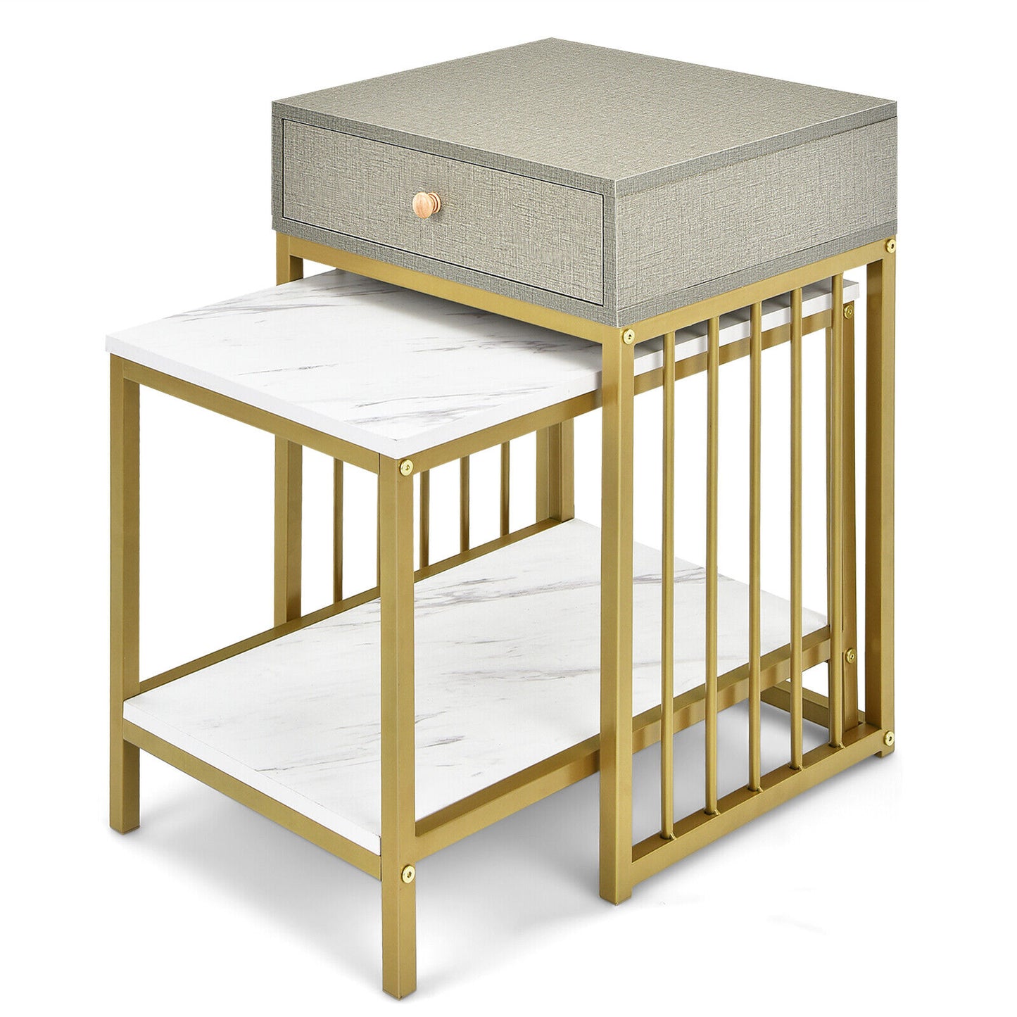 set-of-2-nesting-coffee-table-drawer-shelf-modern-sofa-side-table-steel-frame