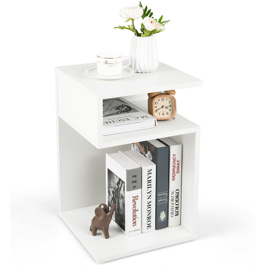 S-Shaped Side Table — White Open Compartments