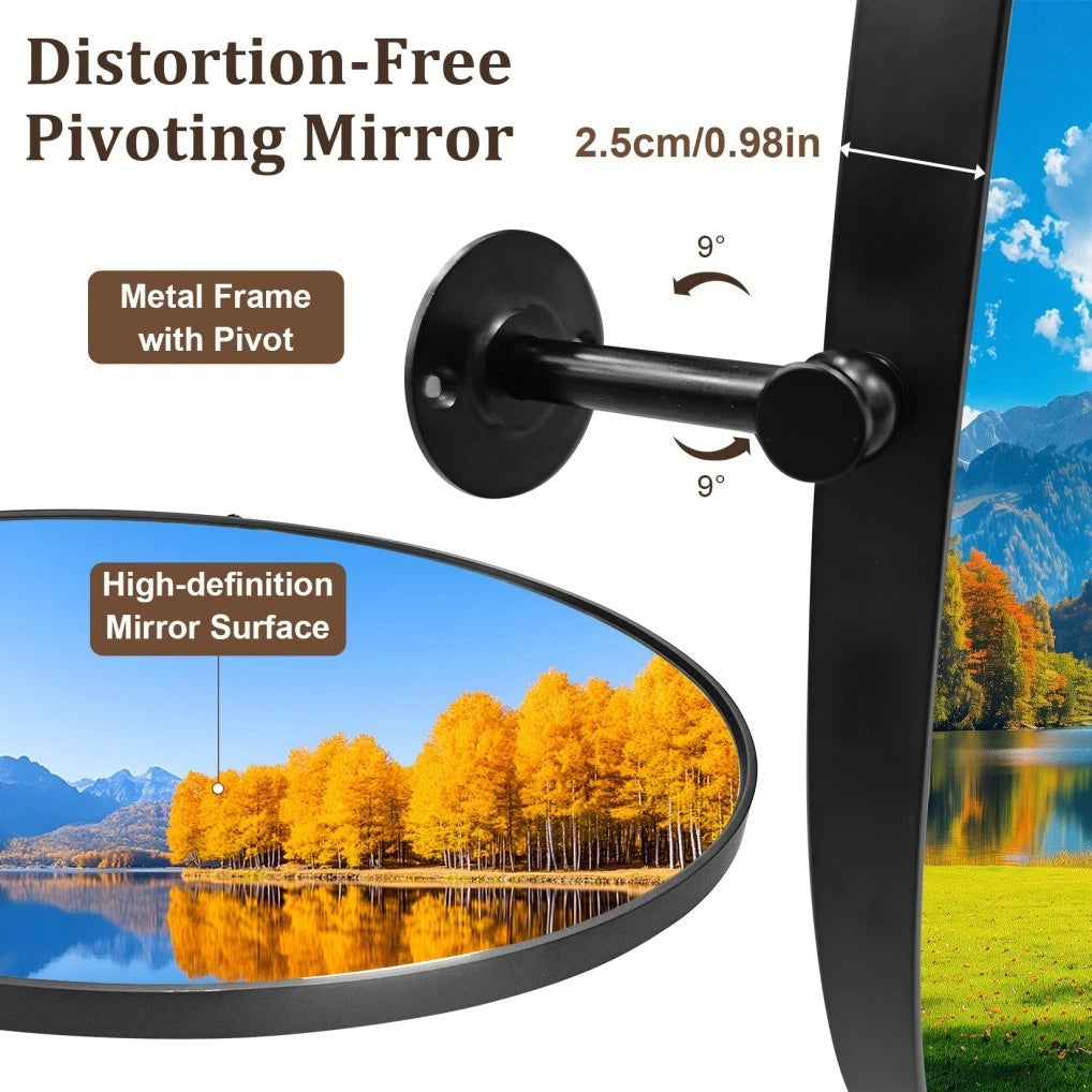 Matte Black Pivot Oval Wall Mirror - Tilting Bathroom Mirror (Horizontal / Vertical)