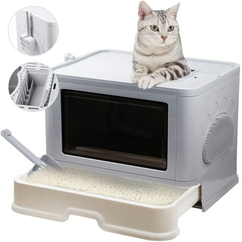 xl-sturdy-fully-enclosed-hooded-cat-litter-box-foldable-kitty-toilet-tray-refill