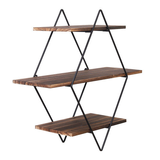 P&P Industrial Wood Metal Floating Wall Mounted Shelves Rack Hanging Storage Display