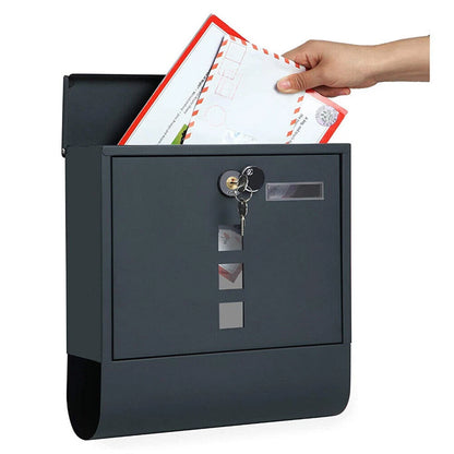 Secure Wall-Mounted Mailbox w/ Paper Holder & Key Lock