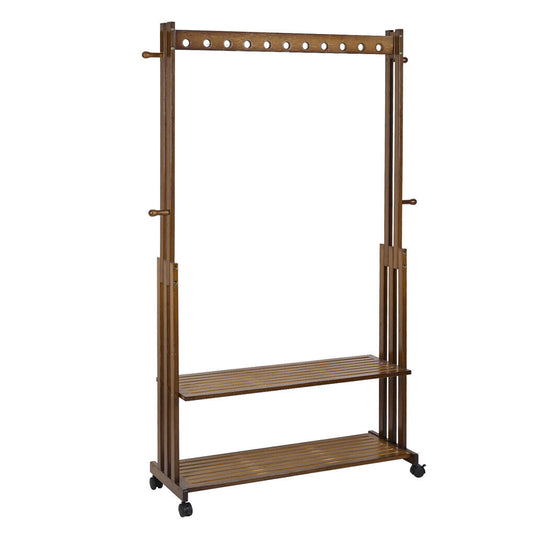 P&P Retro Heavy Duty Wooden Clothes Rail Rack Rolling Garment Shoes Shelf Top Hooks