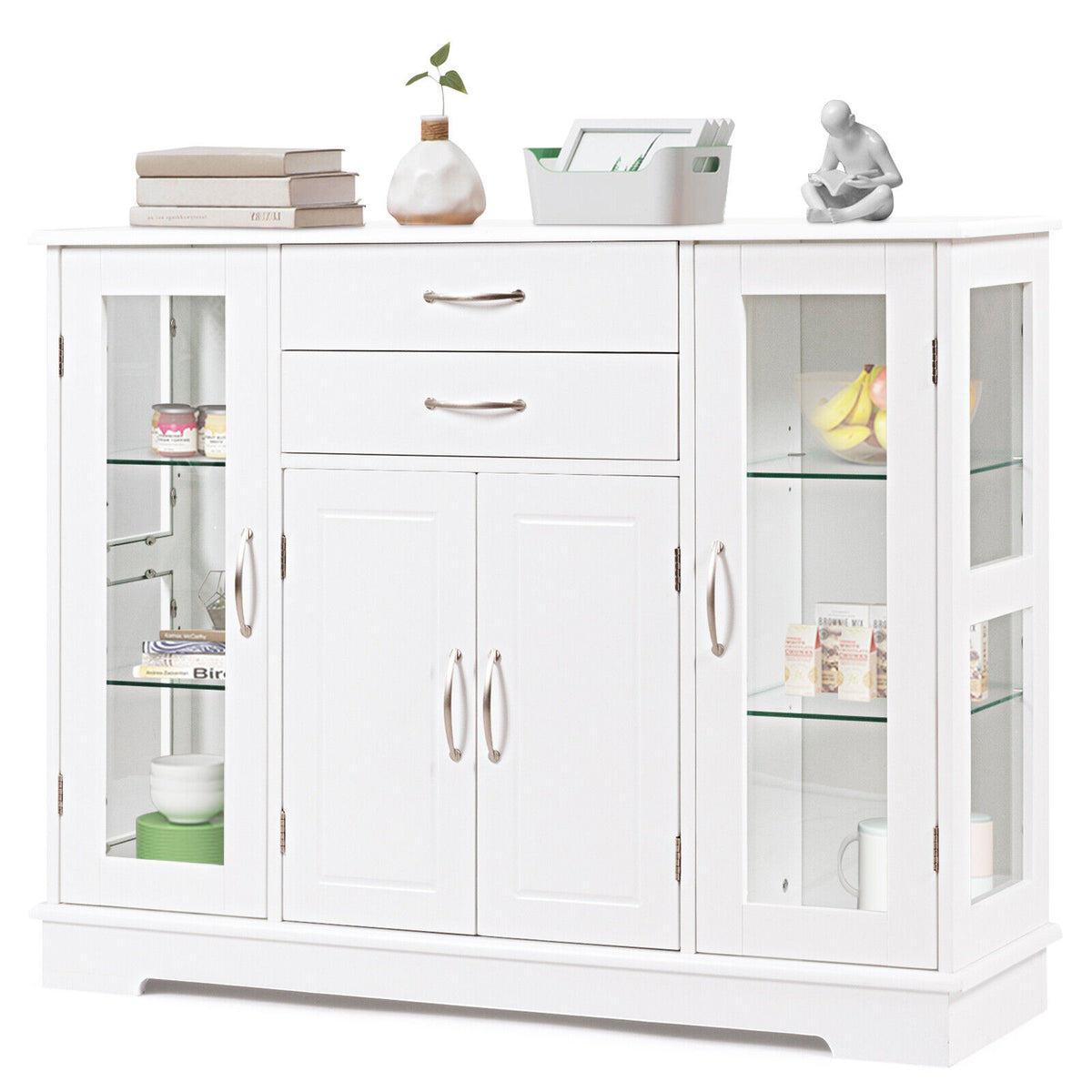 Buffet Sideboard with Tempered Glass Doors & Drawers