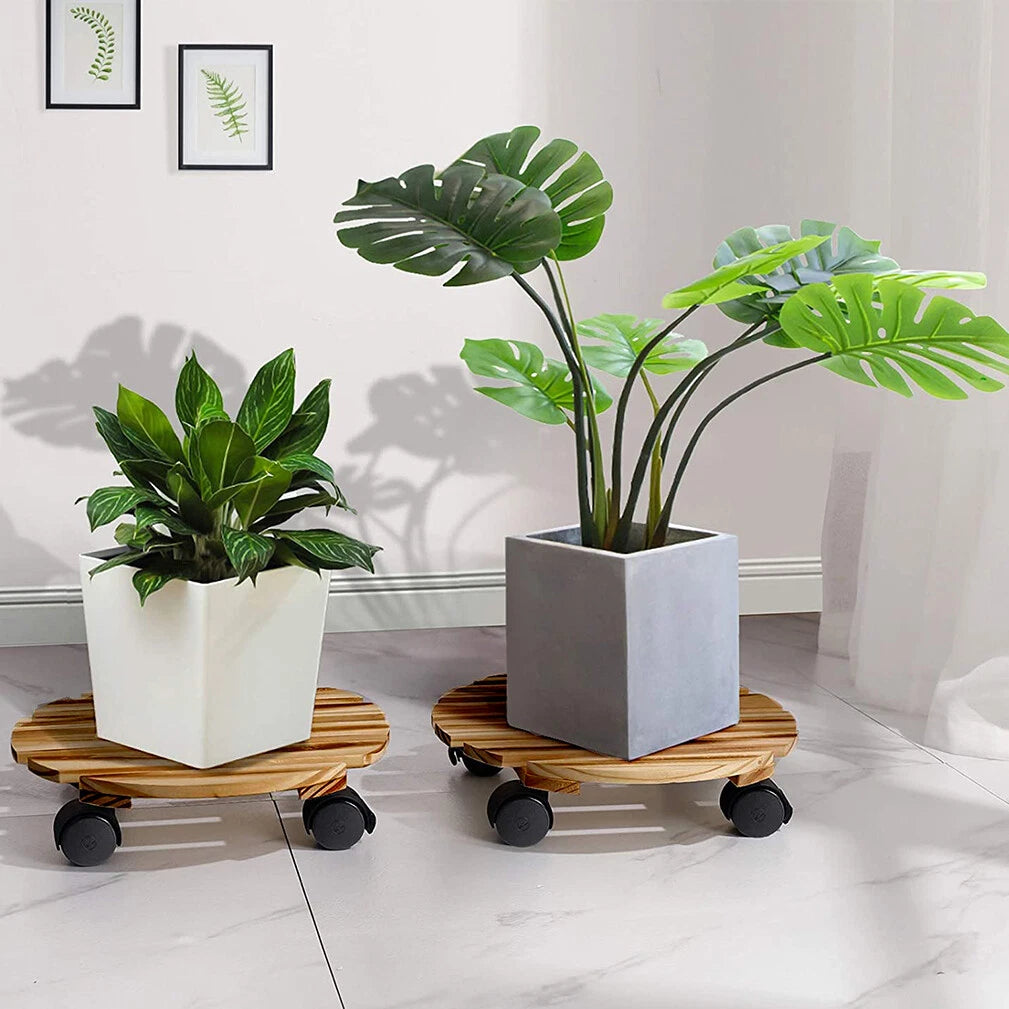 round-planter-caddies-wooden-patio-plant-trivet-flower-pot-stand-lockable-wheels