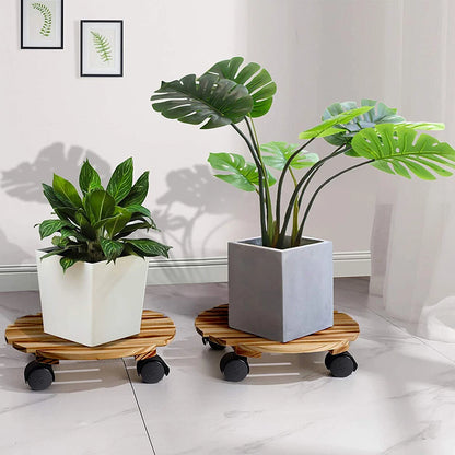 round-planter-caddies-wooden-patio-plant-trivet-flower-pot-stand-lockable-wheels