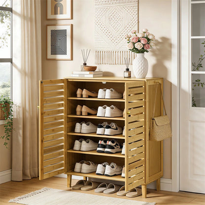 5-Tier Ventilated Shoe Organizer Cabinet Freestanding Bamboo Shoe Storage Rack