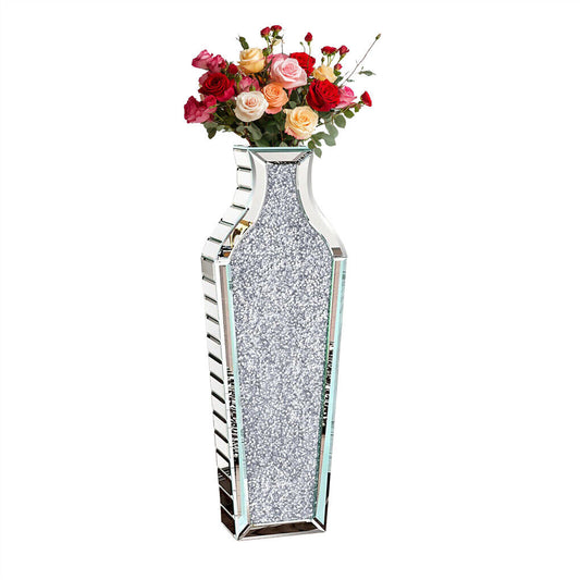 P&P Luxury Mirrored Floor Flower Vase Silver Crushed Diamond Glass Vase Living Room