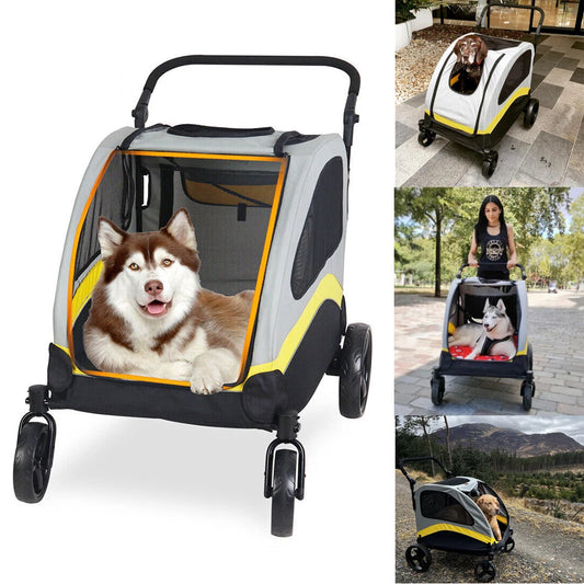 Shock-Absorbing Foldable Dog Stroller for XL XXL Dogs(L)