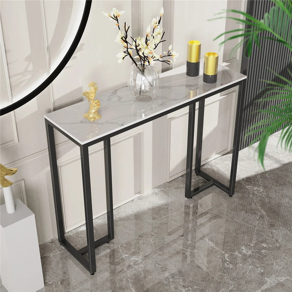 Large Modern Marble Console Table Sintered Stone Entryway Hallway Table with Metal Frame
