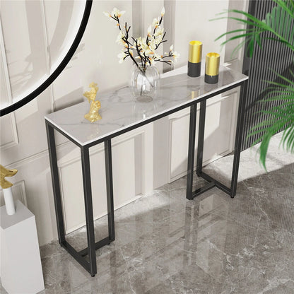 Large Modern Marble Console Table Sintered Stone Entryway Hallway Table with Metal Frame