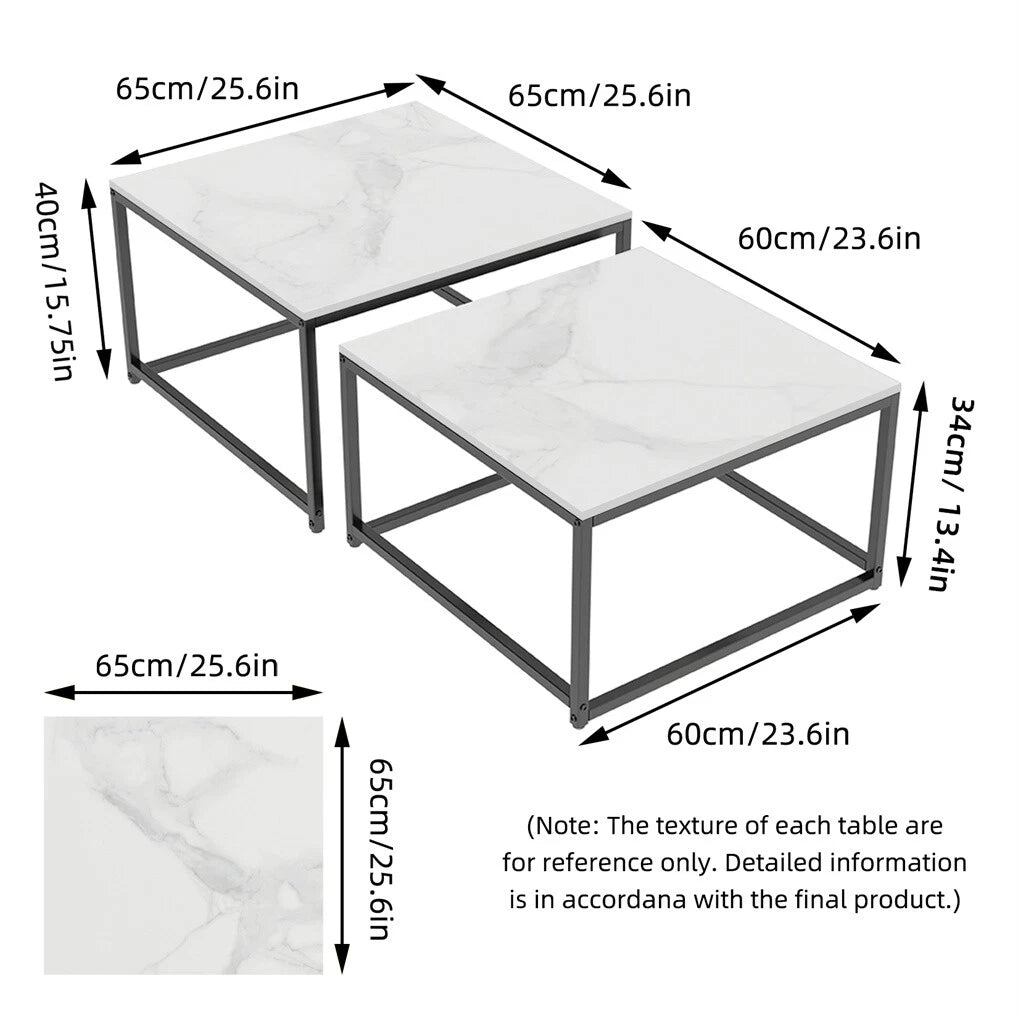 Set of 2 Nesting Coffee Table with Marble Top- white