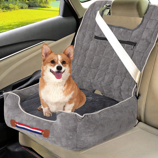 dog-car-seat-pet-booster-seat-dog-travel-car-carrier-bed-w-clip-on-safety-leash