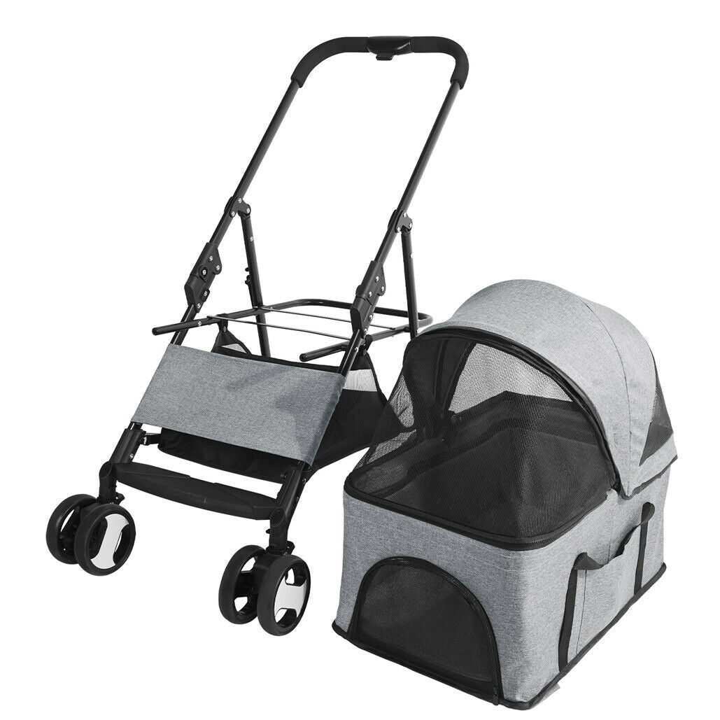 4 Wheel Detachable Foldable Pet Stroller Dog Cat Pram Carrier Car Seat Max 30kg