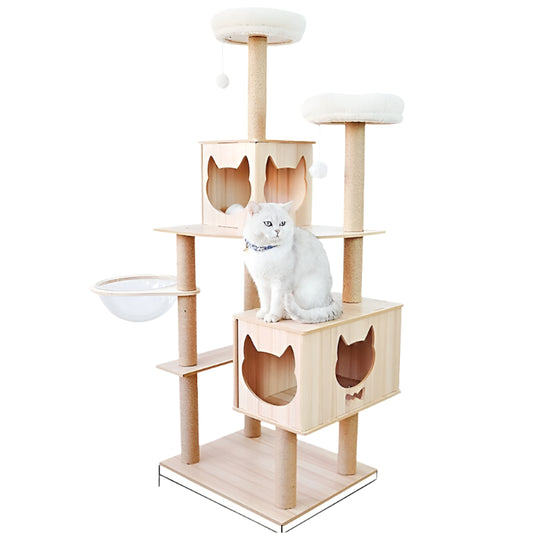 156cm Wooden Cat Tree Tower Scratching Post Scratcher Cats Condo House Bed