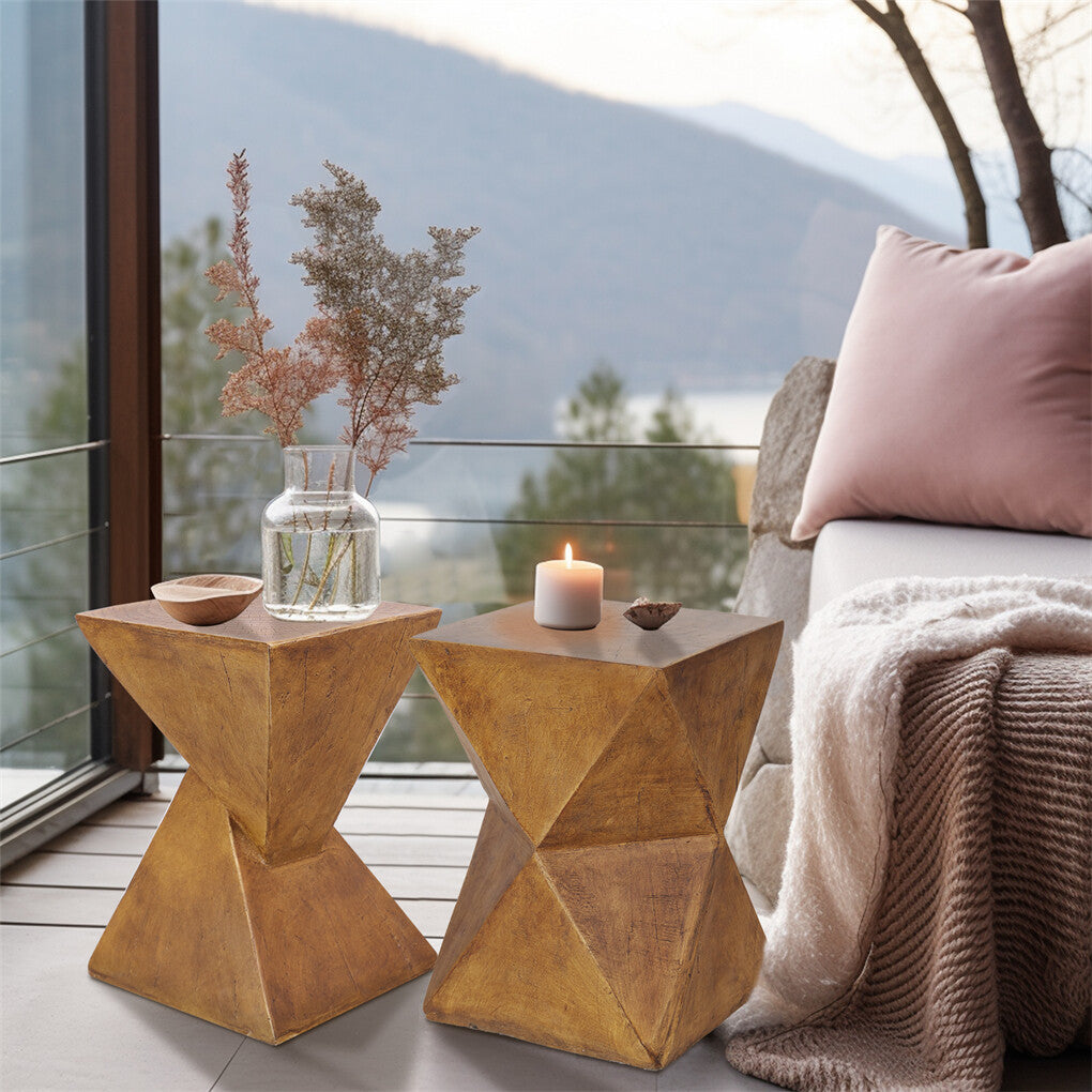 P&P Twist Table Teak Root Shape Stool Pedestal Concrete Accent Table Coffee End Desk